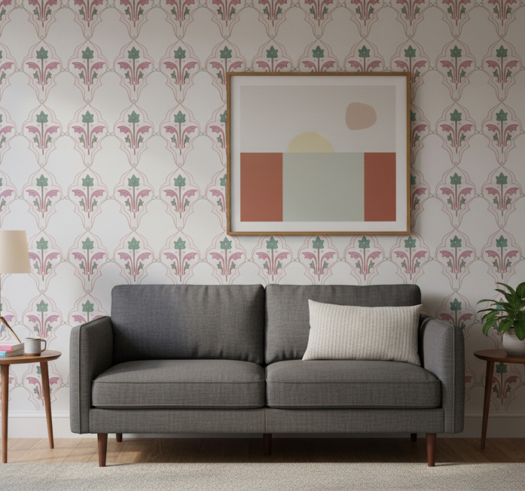 Tapet blommig med formaliserad blommönster - Tenstickers