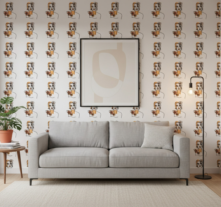 Tapet blommig minimalistisk ansikte med orkidéer - Tenstickers