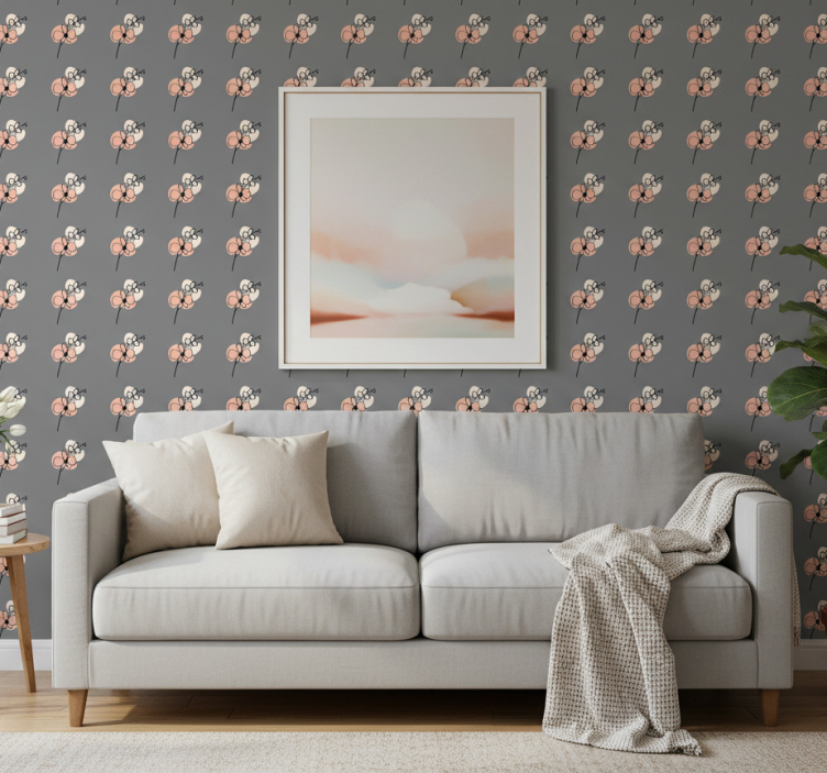 Tapet blommig orkidéer abstrakt linjekonstdesign - Tenstickers