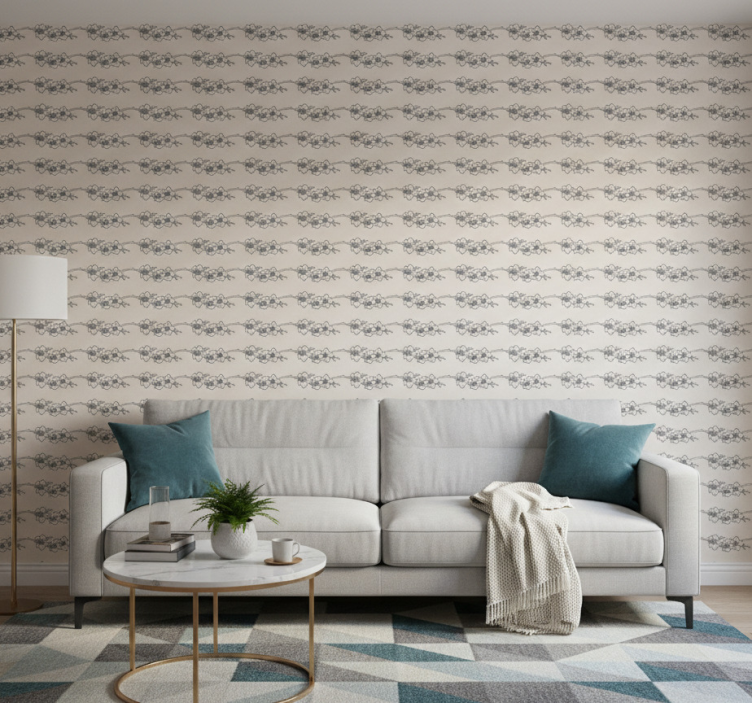 Tapet blommig orkidéer natur linjekonst - Tenstickers