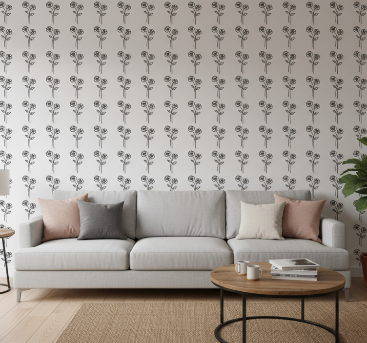 Tapet blommig par av rosor minimalistisk design - Tenstickers