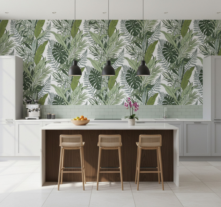 Tapet blommor exotiska blad symfoni - Tenstickers