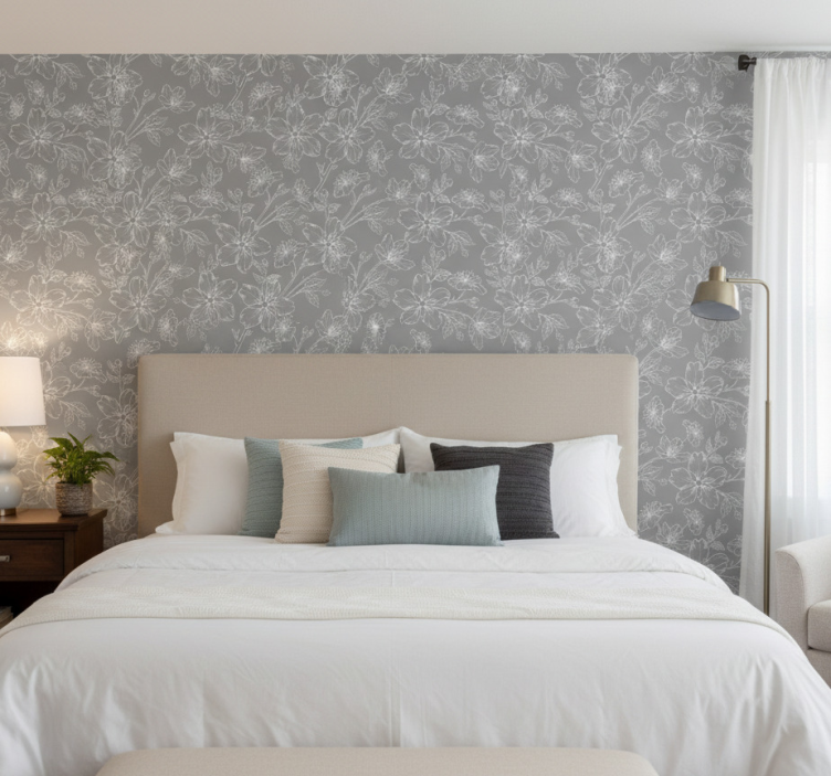 Tapet blommor grå blommor - Tenstickers