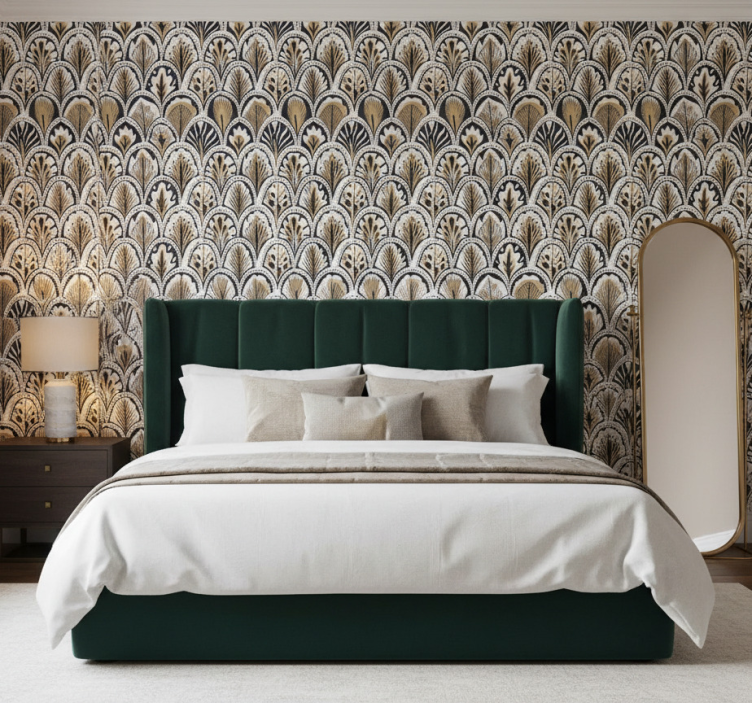 Tapet blommor gyllene mönster - Tenstickers