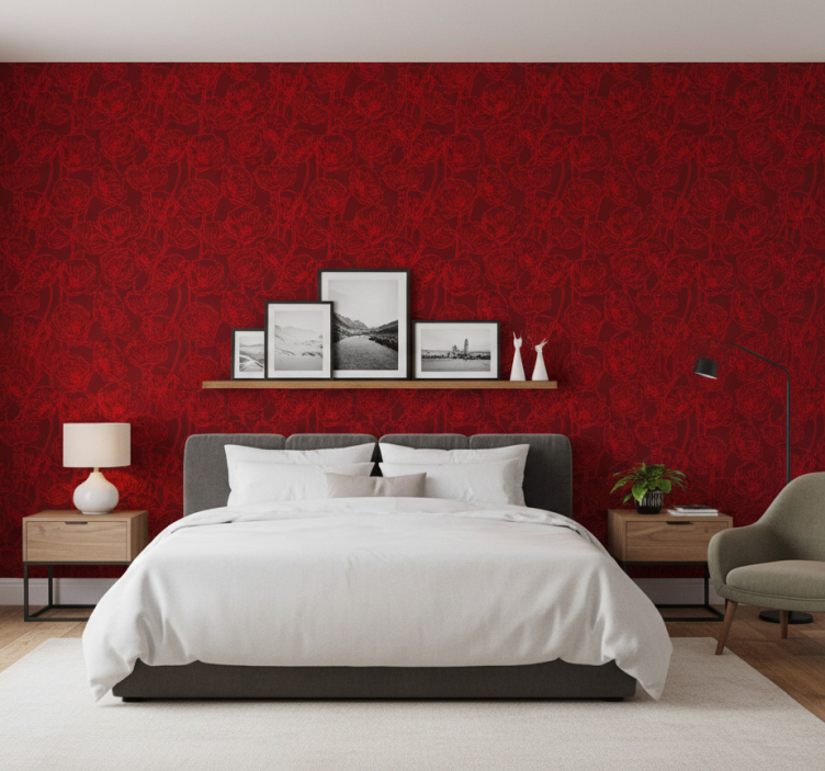 Tapet blommor konstnärliga vallmo med stjälkar - Tenstickers