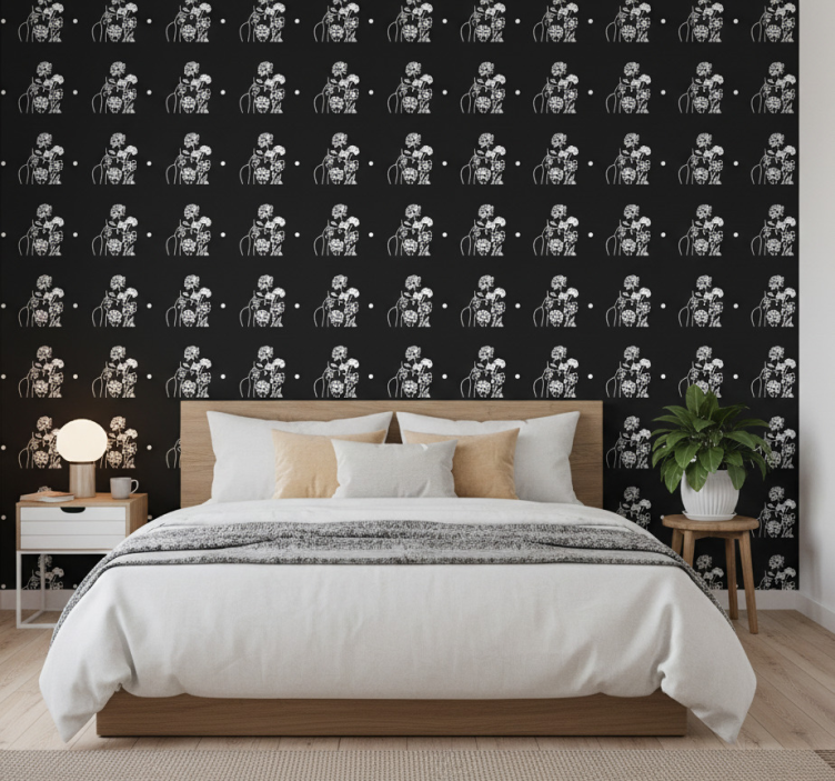 Tapet blommor kvinna och solrosor minimalistisk design - Tenstickers