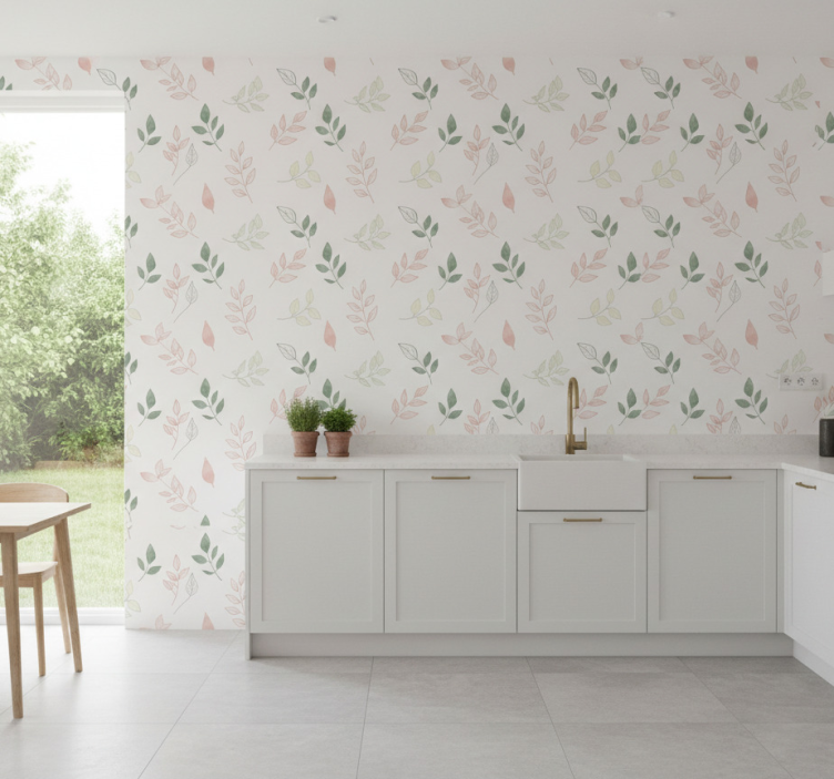 Tapet blommor ljusa blad i mjuka färger - Tenstickers