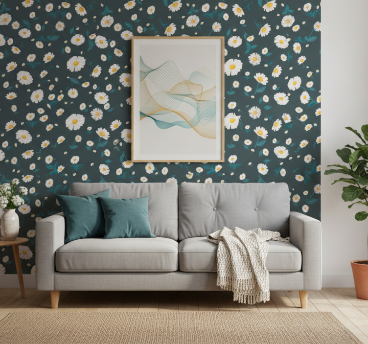 Tapet blommor med mönster av prästkragar - Tenstickers