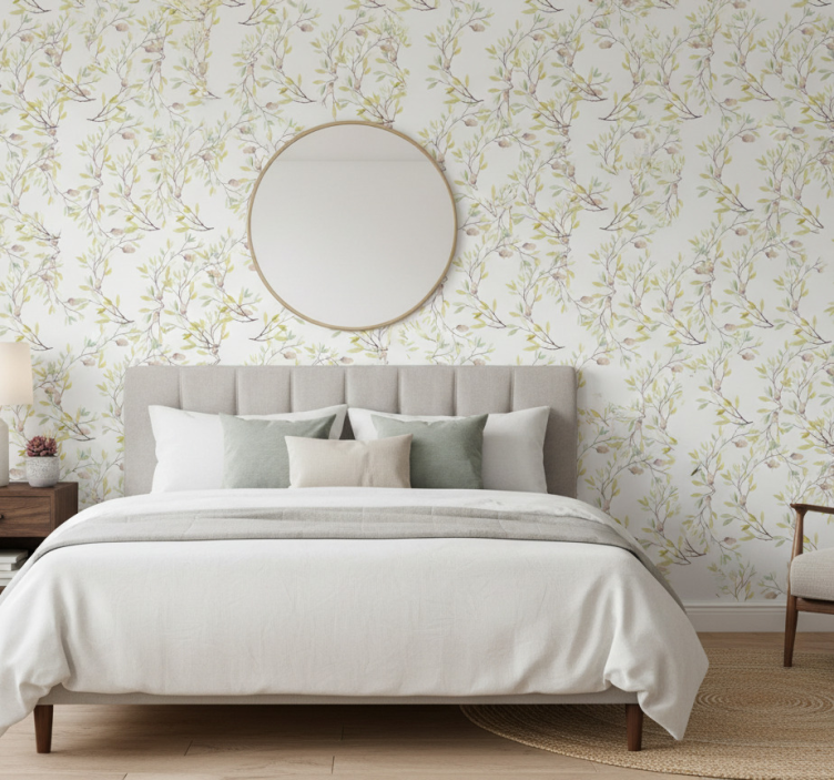 Tapet blommor originalt akvarellmönster gröna blad - Tenstickers