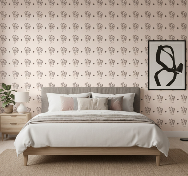 Tapet blommor silhuett minimalistisk söt kvinna floral - Tenstickers