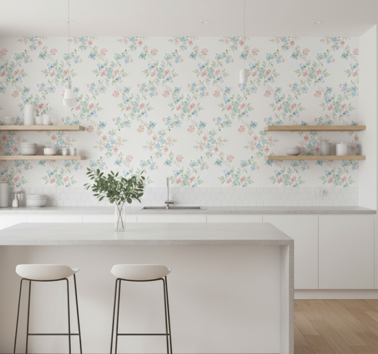 Tapet blommor små blommor i ljus akvarell - Tenstickers