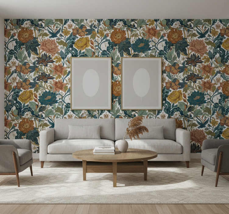 Tapet blommor väggar i resestil - Tenstickers