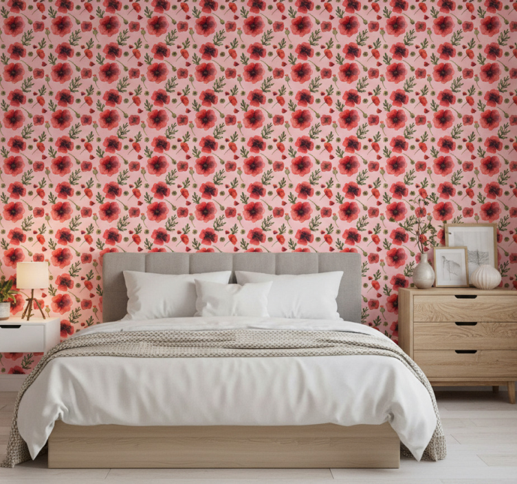 Tapet blommor vattenfärgade vallmo - Tenstickers