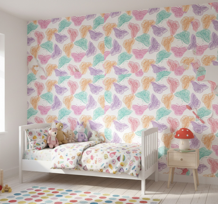 Tapet fjärilar färgglad silhuett - Tenstickers