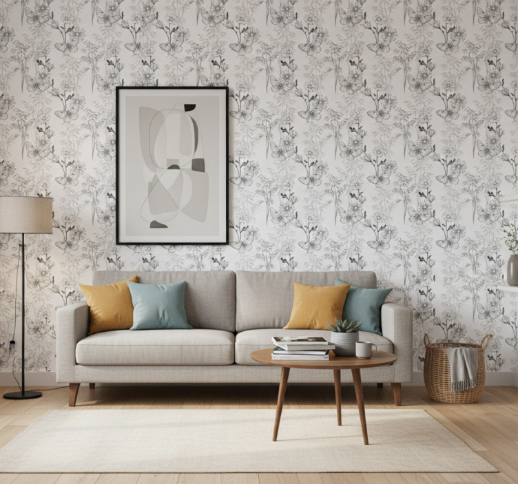 Tapet fjärilar med svart blommönster - Tenstickers