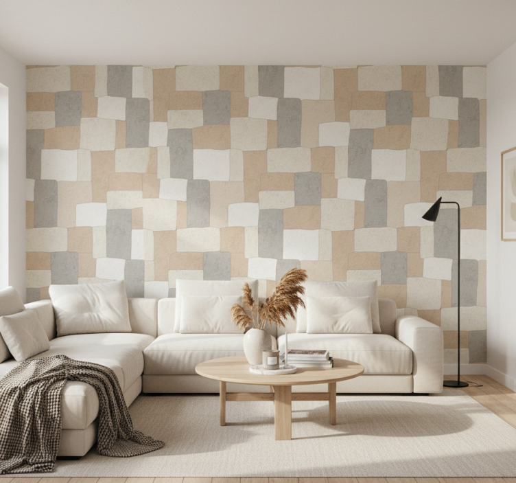Tapet fyrkanter neutrala texturerade block - Tenstickers