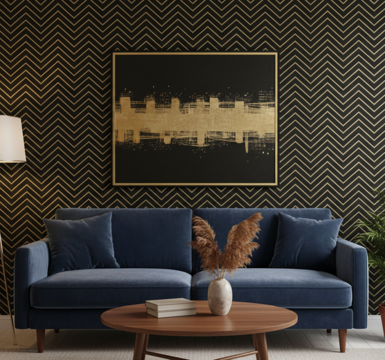 Tapet geometriska former chevron guldmotiv - Tenstickers