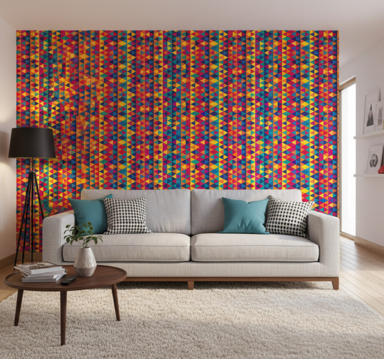 Tapet geometriska former färgglada trianglar mönster - Tenstickers