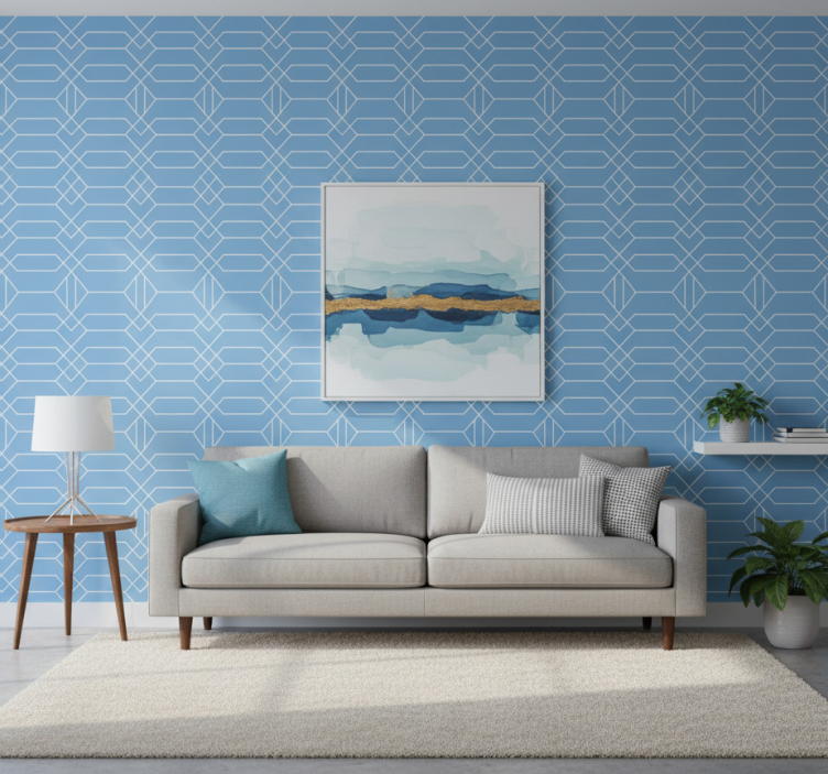 Tapet geometriska former geometriska blå linjer - Tenstickers