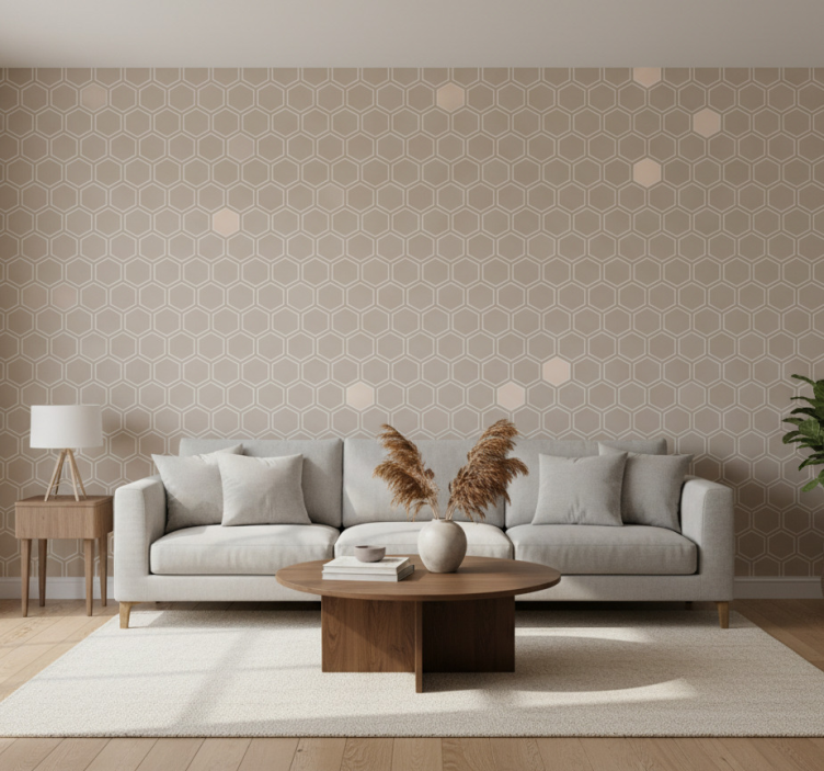Tapet geometriska former hexagon beige motiv - Tenstickers