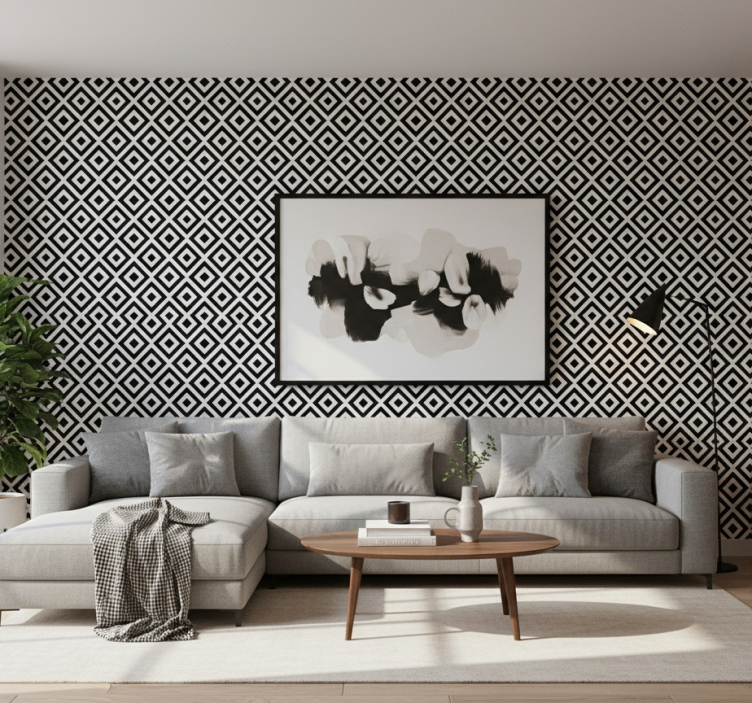 Tapet geometriska former i djärt svartvitt mönster - Tenstickers