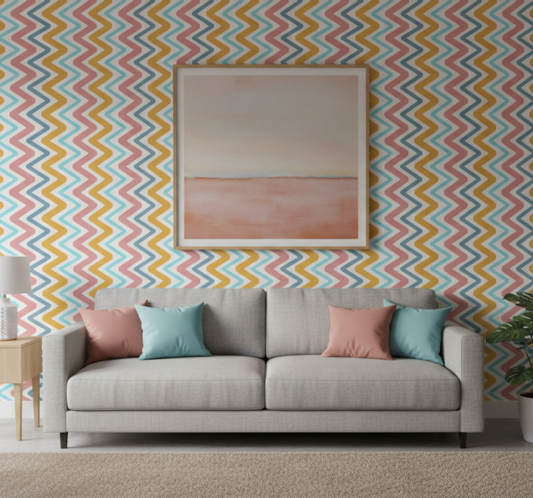 Tapet geometriska former livlig zigzag koncept - Tenstickers