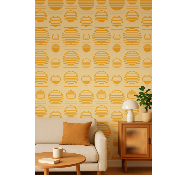 Tapet geometriska former retro orange solar - Tenstickers