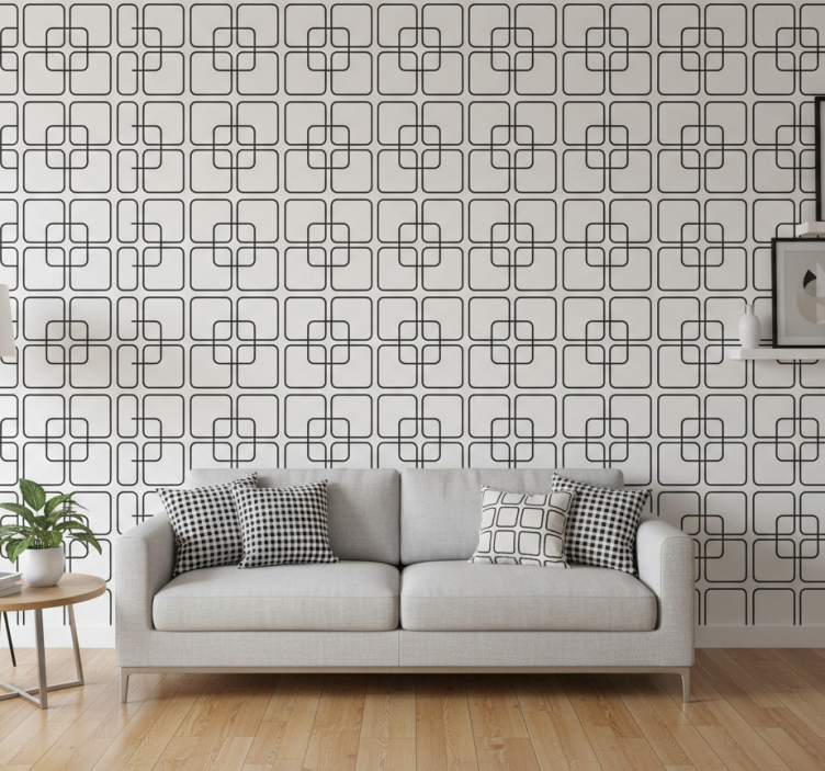 Tapet geometriska former svarta rutor urban mönster - Tenstickers