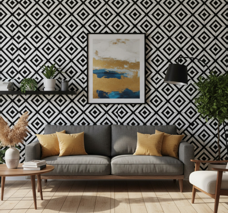 Tapet geometriska former svartvita diamanter - Tenstickers