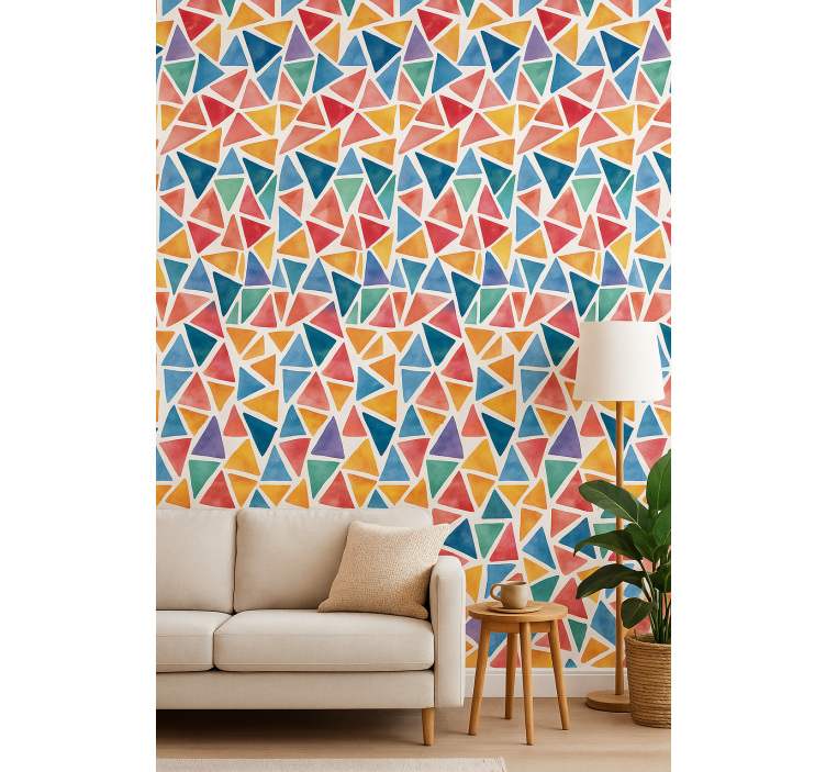 Tapet geometriska former glada färgglada trianglar - Tenstickers