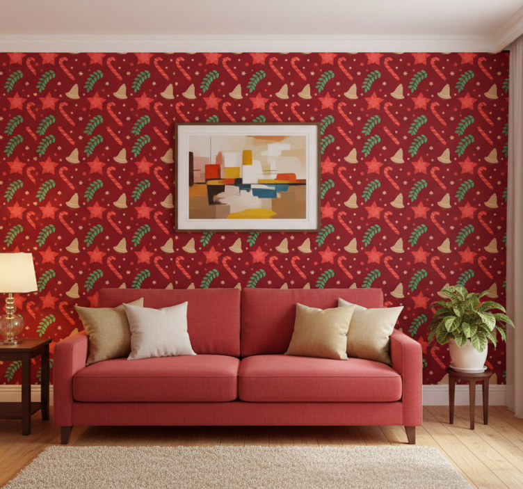 Tapet jul med julgodis mönster - Tenstickers