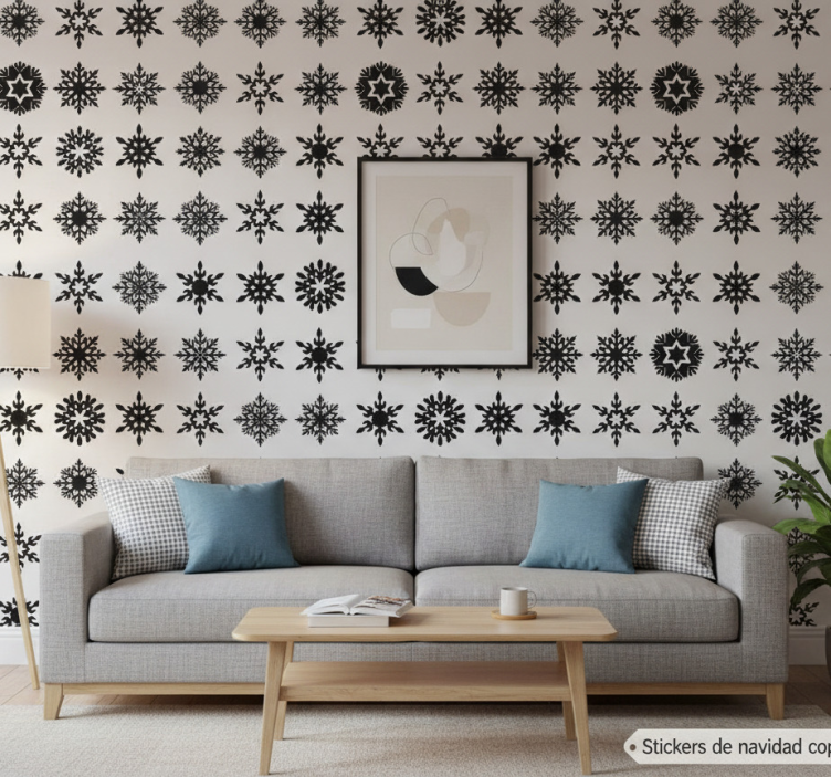 Tapet jul svarta snöflingor - Tenstickers