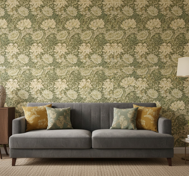 Tapet klassisk art nouveau krysantemum - Tenstickers