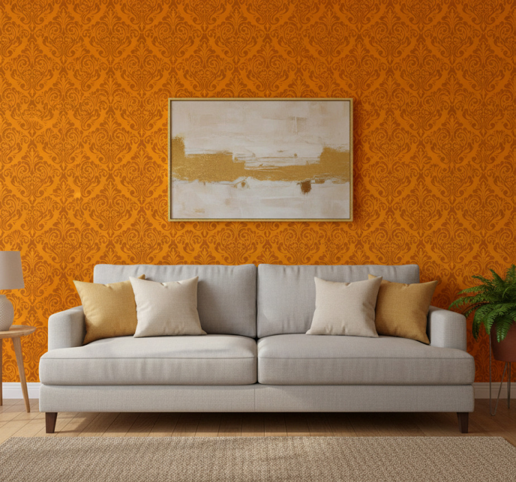 Tapet klassisk vintage orange damask - Tenstickers