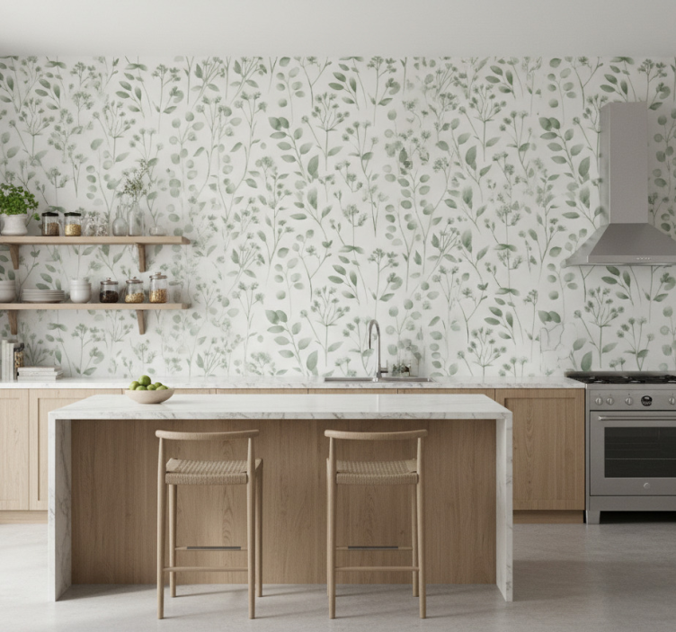 Tapet kök aquarella eleganta blad - Tenstickers