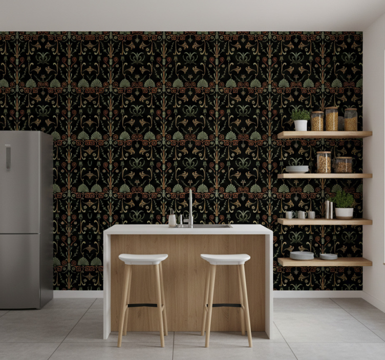 Tapet kök med eleganta lövmotiv - Tenstickers