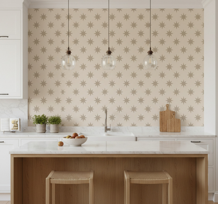 Tapet kök stjärnig beige motiv - Tenstickers