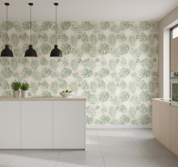 Tapet kök tropiska botaniska blad - Tenstickers