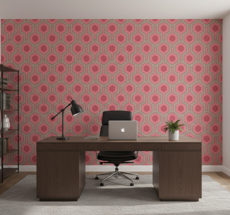 Tapet kontor 70-tals rosa hexagoner - Tenstickers