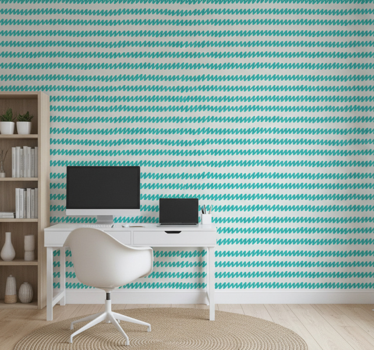Tapet kontor aquamarin och vit handritad zigzag - Tenstickers