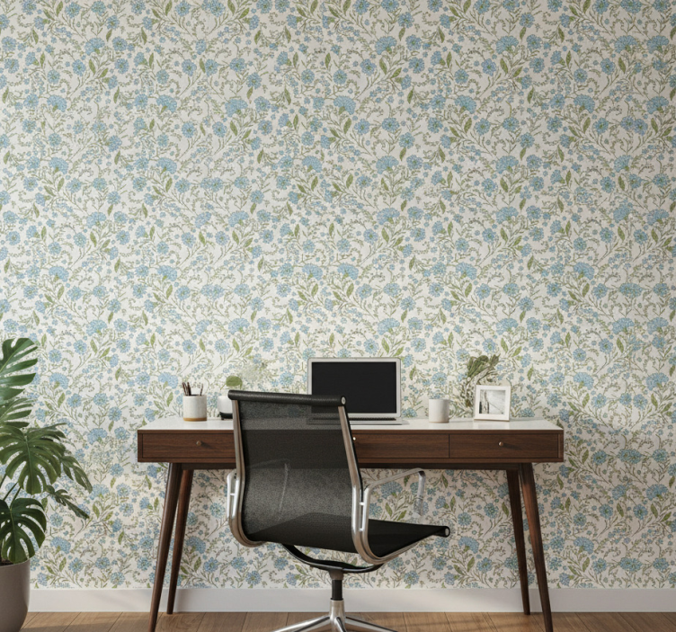 Tapet kontor blomma på vit bakgrund - Tenstickers