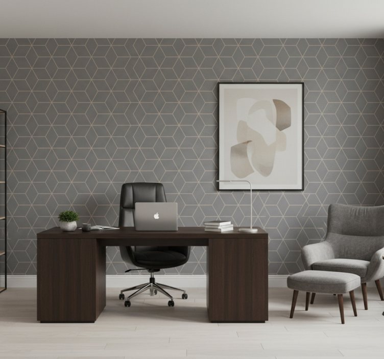 Tapet kontor geometriskt grått hexagonmönster - Tenstickers