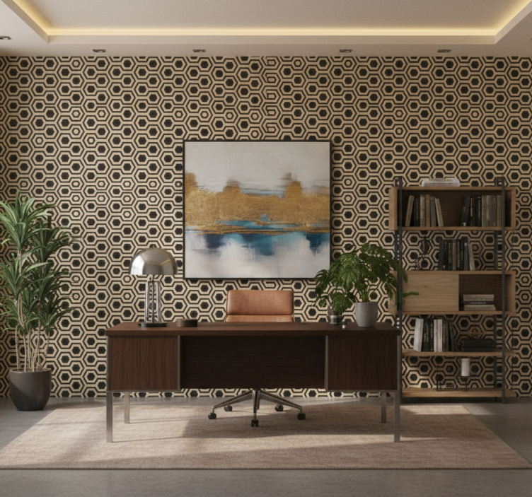 Tapet kontor geometriskt hexagonmönster - Tenstickers