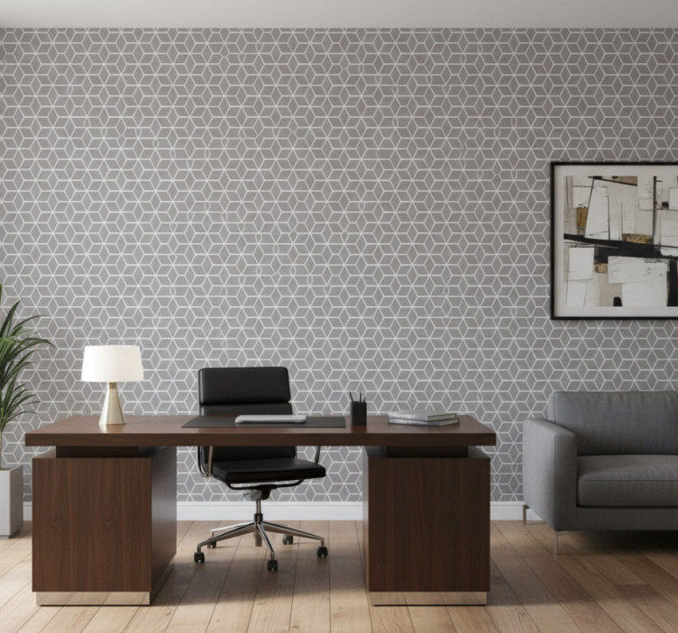 Tapet kontor grå och vit hexagonmönster - Tenstickers