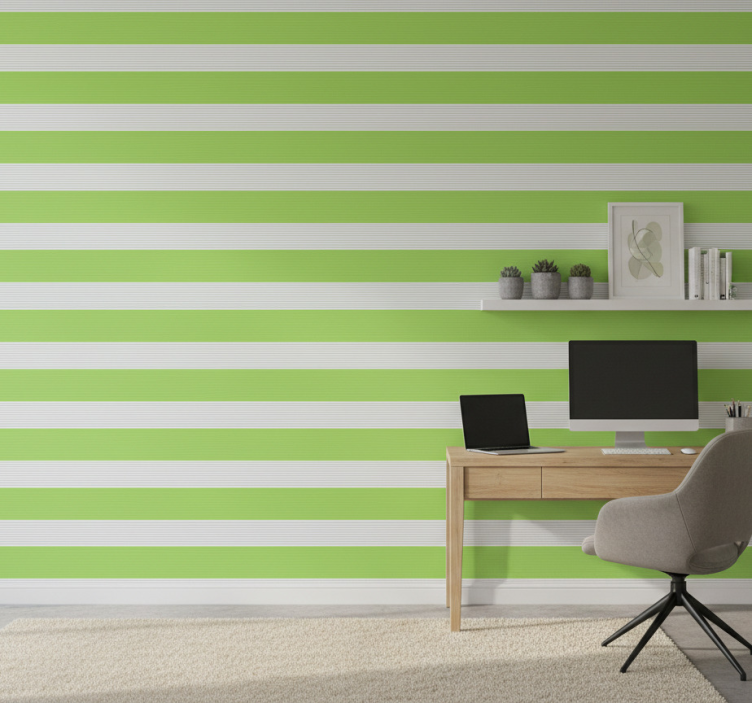 Tapet kontor grön/grå ränder - Tenstickers