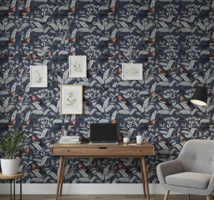 Tapet kontor med små fåglar - Tenstickers