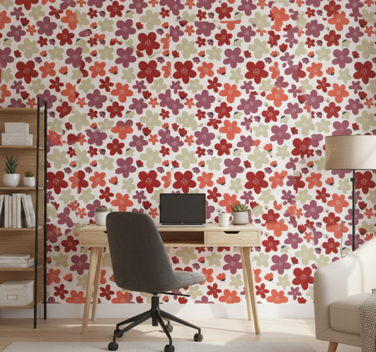 Tapet kontor röd abstrakt blomsterdesign - Tenstickers