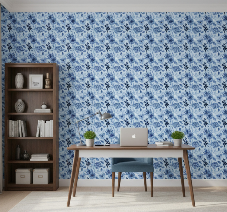 Tapet kontor vintage gammal blå på blå - Tenstickers