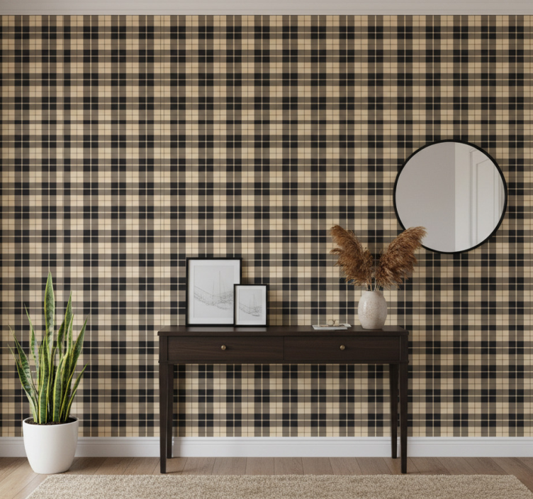 Tapet korridor beige mönstrade rutor med svarta linjer - Tenstickers