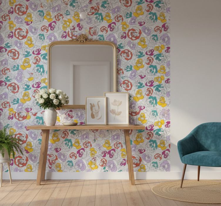 Tapet korridor färgglad rosdesign - Tenstickers